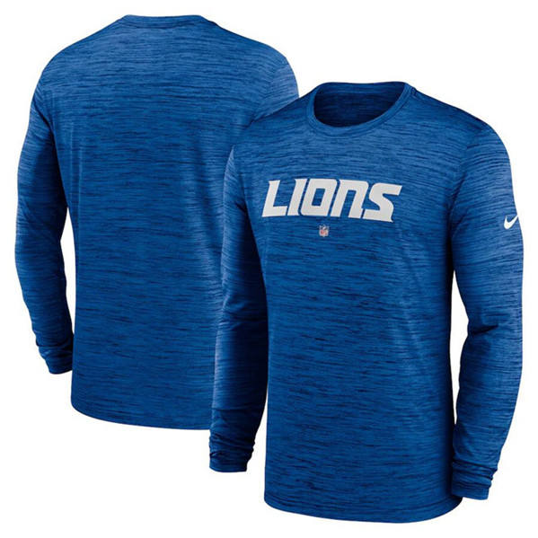 Men's Detroit Lions Blue Sideline Team Velocity Performance Long Sleeve T-Shirt